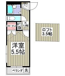 フリーダムB棟 1Kの間取図画像