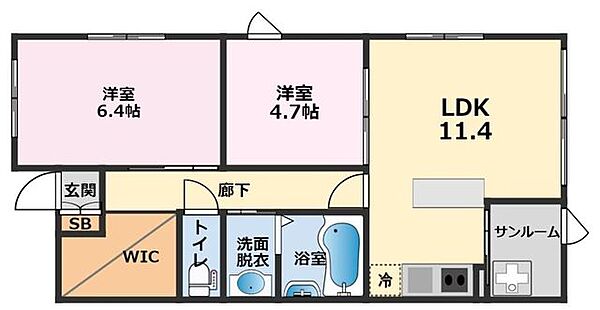 サーティースリー　Ｂ 203｜福岡県糟屋郡久山町大字久原(賃貸アパート2LDK・2階・53.73㎡)の写真 その2