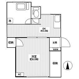 鹿子沢ハウス 1階1DKの間取り