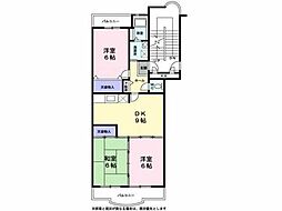 エクセル若葉 3階3DKの間取り