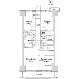 グレイスコート船橋 9階3LDKの間取り