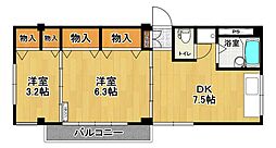 メゾンキャンパス2 2DKの間取図画像