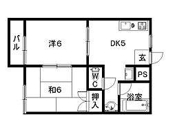 ラフォーレ田中 2DKの間取図画像