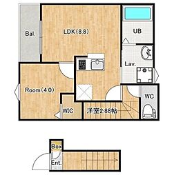 川越市大字大袋新田アパート 1LDKの間取図画像