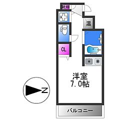 グランメール高井田 7階ワンルームの間取り