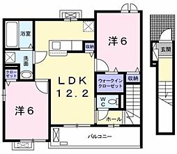 ラ ポルテ ルージュIV 2階2LDKの間取り