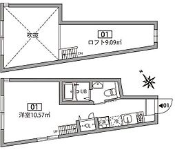 グランエッグス池尻大橋 1階ワンルームの間取り