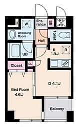 プレジールS 2階1DKの間取り