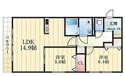アローズ星久喜 2LDKの間取図画像