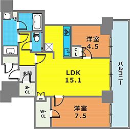 ザ・パークハウス神戸ハーバーランドタワー 18階2LDKの間取り
