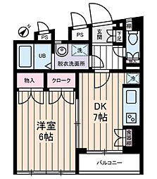 ポポラーレイワイ 1DKの間取図画像