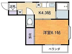 コスモ多摩 2階1Kの間取り