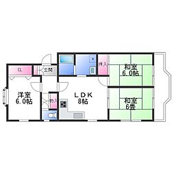 マンションミワI 2階3LDKの間取り