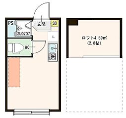 ハーモニーテラス東十条II 1階ワンルームの間取り