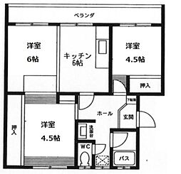 品川ひばりヶ丘アパート4号棟 3DKの間取図画像