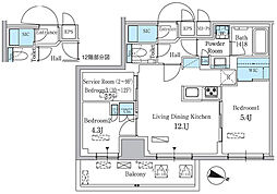 パークアクシス板橋本町ステーションゲート 901 9階2LDKの間取り
