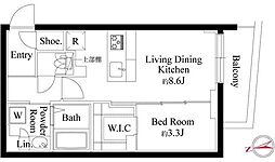 ルネサンスコート目黒南 2階1LDKの間取り