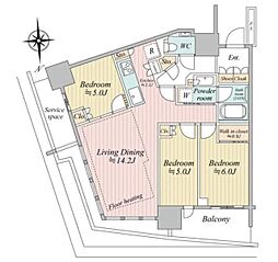 リビオタワー品川 3LDKの間取図画像