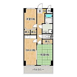 デイグラン長居公園 2DKの間取図画像