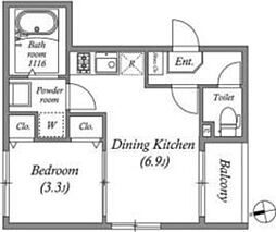 ハーモニーテラス深草仙石屋敷町 1DKの間取図画像