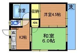 JR中央線 武蔵境駅 徒歩24分の賃貸アパート 1階2Kの間取り