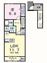 エール トロワ 2階1LDKの間取り