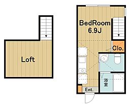 クラージュ橋本 1階ワンルームの間取り