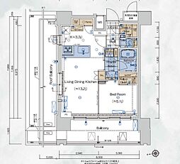 GALICIARESIDENCESHINAGAWAPARKSIDE 1LDKの間取図画像