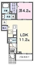 サミュール 1階1LDKの間取り