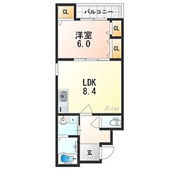 フジパレス俊徳道駅西 1LDKの間取図画像