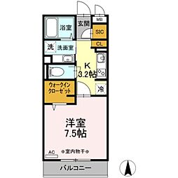 セルリアン代沢 2階1Kの間取り