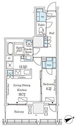 ロイヤルパークス品川 1LDKの間取図画像