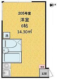 アーバ・ハイツ上北沢 2階ワンルームの間取り