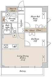 日暮里舎人ライナー 熊野前駅 徒歩3分の賃貸マンション 5階2LDKの間取り