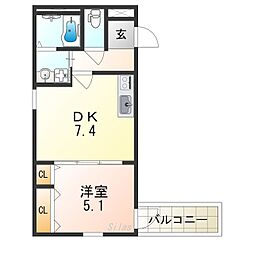 JR阪和線 我孫子町駅 徒歩8分の賃貸アパート 2階1DKの間取り