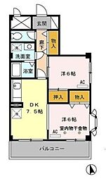 エクセル八雲台 1階2DKの間取り