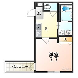 フジパレス桑津5番館 1Kの間取図画像