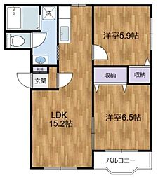 セシオン橘 2LDKの間取図画像