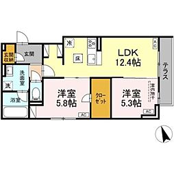 府中市分梅町4丁目アパート 2LDKの間取図画像