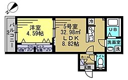 AJ北小金 1LDKの間取図画像