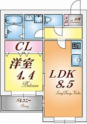 NET-K妙法寺 2階1LDKの間取り