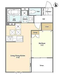 ワールドレジデンス 1階1LDKの間取り