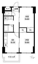 サンセゾン1 2LDKの間取図画像