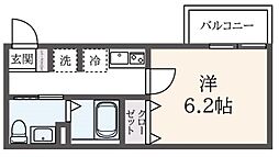 フルーヴテラス 1Kの間取図画像