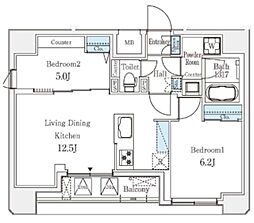 クラリティア文京湯島 8階2LDKの間取り