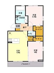 カーサ リュミエール 3階2LDKの間取り