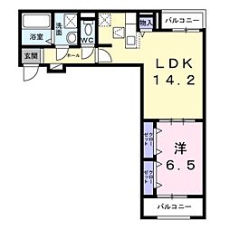 プラージュ 1階1LDKの間取り