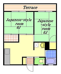 第5早川ハウス 2DKの間取図画像