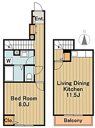 京王相模原線 京王多摩センター駅 バス15分 小野神社前下車 徒歩7分の賃貸アパート 2階1LDKの間取り