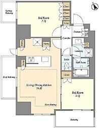 オアーゼ日暮里レジデンス 9階2LDKの間取り